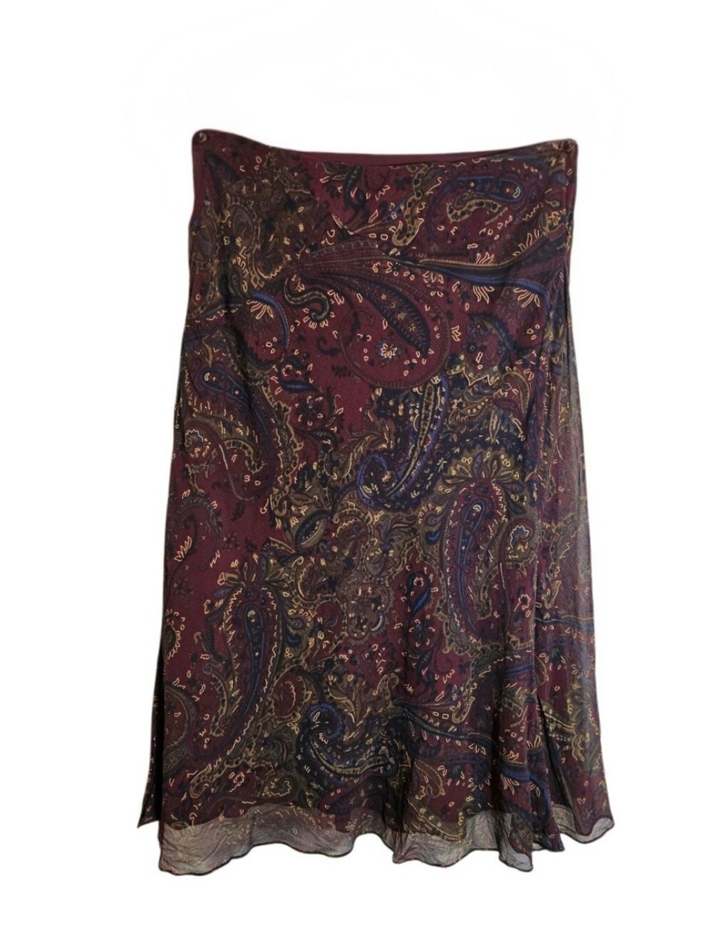 Vintage 90s/ Y2K Silk Paisley Midi Skirt in Burgundy Size S